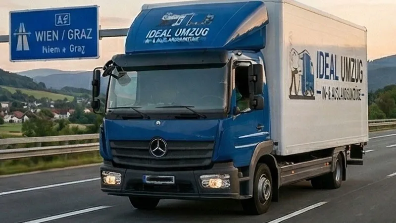 Auslandsumzug – Ideal Umzug LKW auf Autobahn